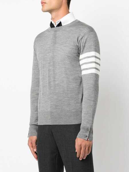 Pulovere casual Thom Browne CLASSIC CREWNECK PULLOVER W/ 4 BAR SLEEVE IN FINE MERINO WOOL Grey Barbati (BM 17678559) 3