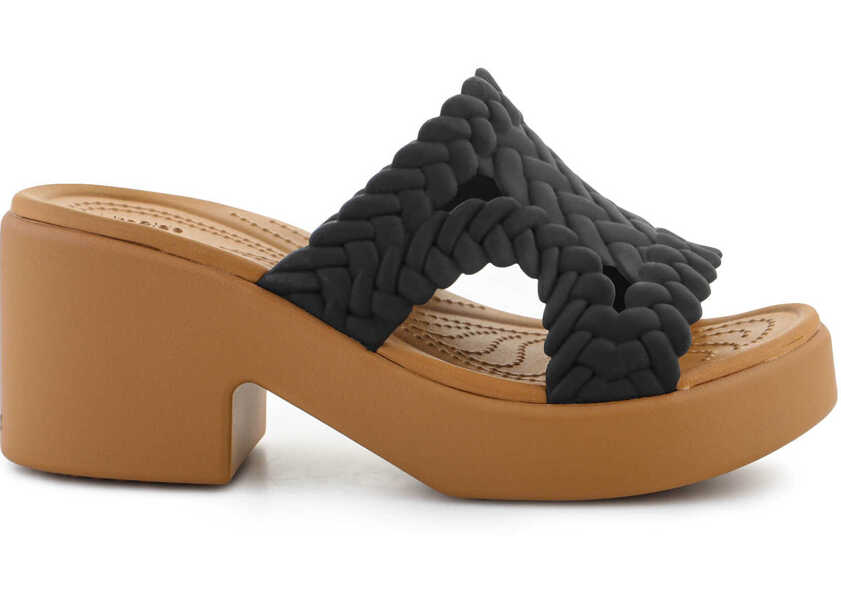 Slapi Crocs Brooklyn Woven Slide Heel Black Black Femei (BM 17885899) 6