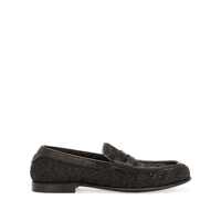 Mocasini Black Slip-On Loafers In Woven Rafia Man Barbati