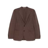 Sacouri Corneliani Chocolate Brown Virgin Wool Linen Blended Single Breasted Blazer Barbati