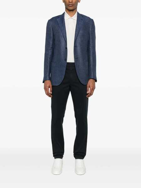 Sacouri CORNELIANI Corneliani Indigo Blue Linen Blended Single Breasted Blazer BLUE Barbati (BM 17906256) 2