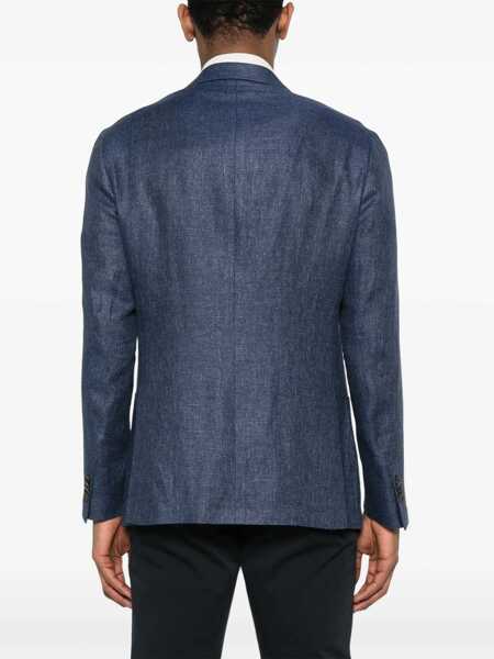Sacouri CORNELIANI Corneliani Indigo Blue Linen Blended Single Breasted Blazer BLUE Barbati (BM 17906256) 4