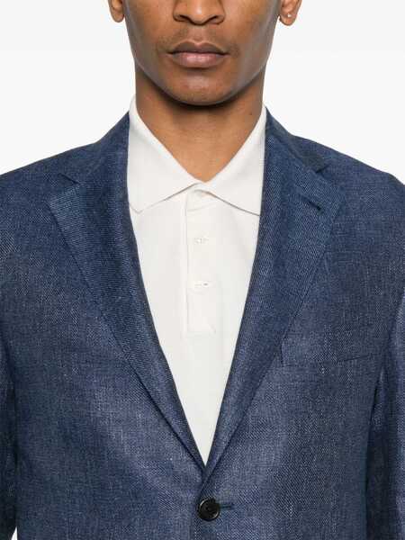 Sacouri CORNELIANI Corneliani Indigo Blue Linen Blended Single Breasted Blazer BLUE Barbati (BM 17906256) 5
