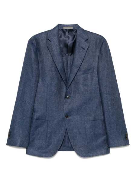 Sacouri CORNELIANI Corneliani Indigo Blue Linen Blended Single Breasted Blazer BLUE Barbati (BM 17906256) 1