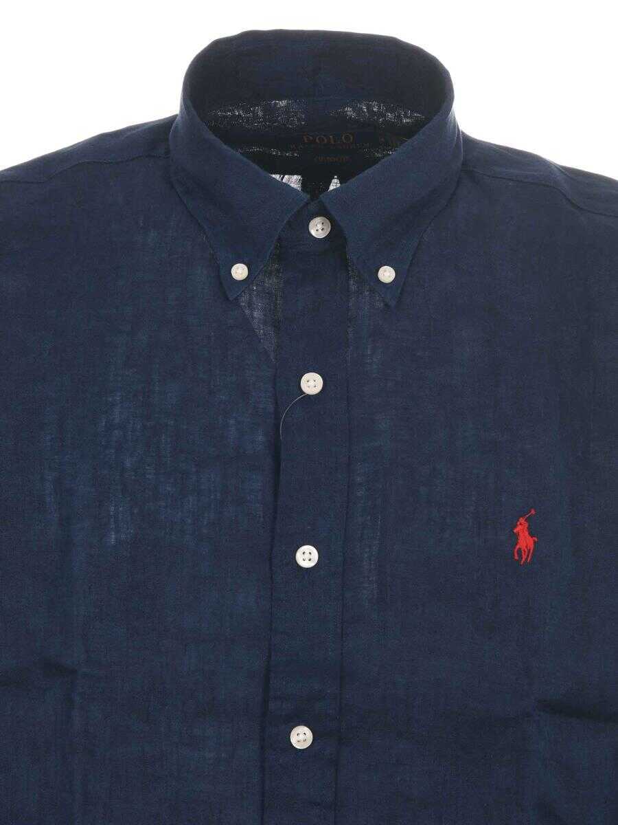 Tricouri Polo Ralph Lauren Polo Ralph Lauren Linen Shirt BLUE Barbati (BM 17907804) 4