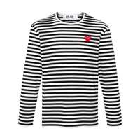 Tricouri Comme Des Garçons Play Black And White Stripes Cotton T-Shirt With Signature Heart Patch Femei