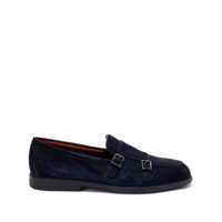 Sandale Santoni Navy Blue Calf Suede Leather Loafers With Buckles Barbati