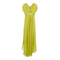 Rochii Green Long Dress With V-Neck And Waist Belt In Silk Woman Femei