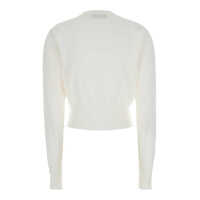 Cardigane 'Bea' White Cropped Cardigan With Round Neck And Front Orb Embroidey In Cotton Woman Femei