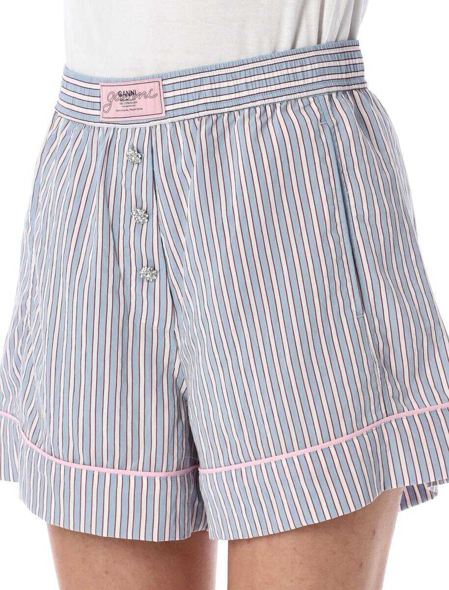 Pantaloni casual Ganni Ganni Candy-Striped Elasticated Shorts LIGHT BLUE STRIPED Femei (BM 17915598) 3