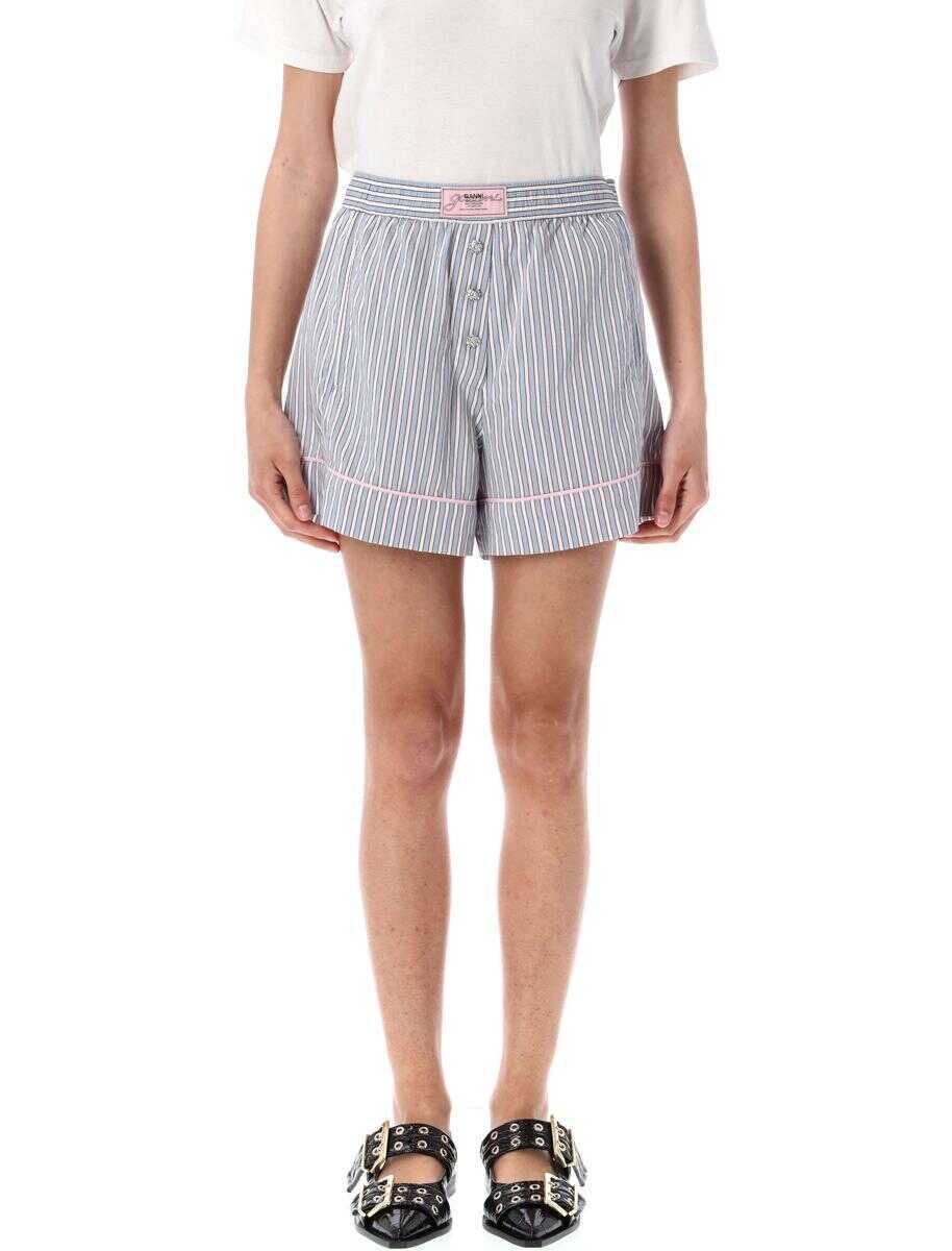 Pantaloni casual Ganni Ganni Candy-Striped Elasticated Shorts LIGHT BLUE STRIPED Femei (BM 17915598) 1