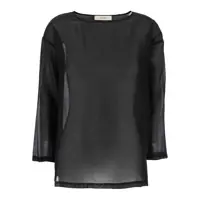 Bluze Black Blouse With Round Neckline And Dropped Shoulders In Cotton And Silk Blend Woman Femei