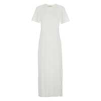 Tricouri White Dress With Round Neck And Front Single Slit In Cotton Woman Femei