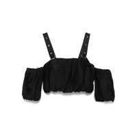 Topuri Pinko 'Raul' Black Top With Adjustable Straps And Removable Sleeves In Cotton Woman