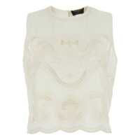 Topuri White Sleeveless Top With Front Embroidery And Scallop Hem In Cotton Woman Femei