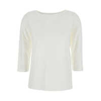 Tricouri White T-Shirt With Round Neck And Three-Quarter Sleeves In Fabric Woman Femei