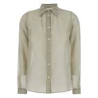 Camasi Green Shirt With Classic Collar And All-Over Striped Motif In Mixed Cotton And Silk Woman Femei