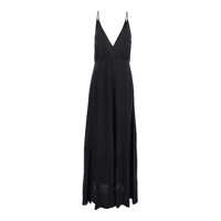 Rochii Black Long Dress With V Neckline And Thin Straps In Silk Woman Femei