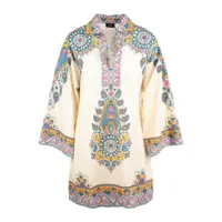 Rochii Etro Ivory Cotton Kaftan Dress With Multicolored Paisley Pattern Femei