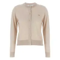 Cardigane Beige Cropped Cardigan With Round Neck And Logo Embroidery On The Front In Wool Woman Femei