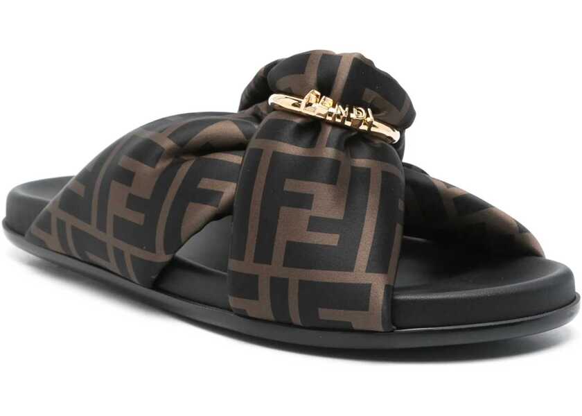 Sandale Fendi Satin Slide Sandals TABACCO NERO Femei (BM 17927008) 2