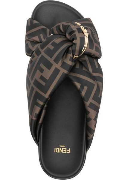 Sandale Fendi Satin Slide Sandals TABACCO NERO Femei (BM 17927008) 4