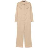 Salopete Beige Jumpsuit With Patch Pockets On The Chest And Belt Loops On The Waist In Fabric Woman Femei