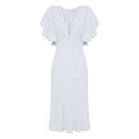 Rochii Elisabetta Franchi Light Blue Midi Dress With V-Neck Femei