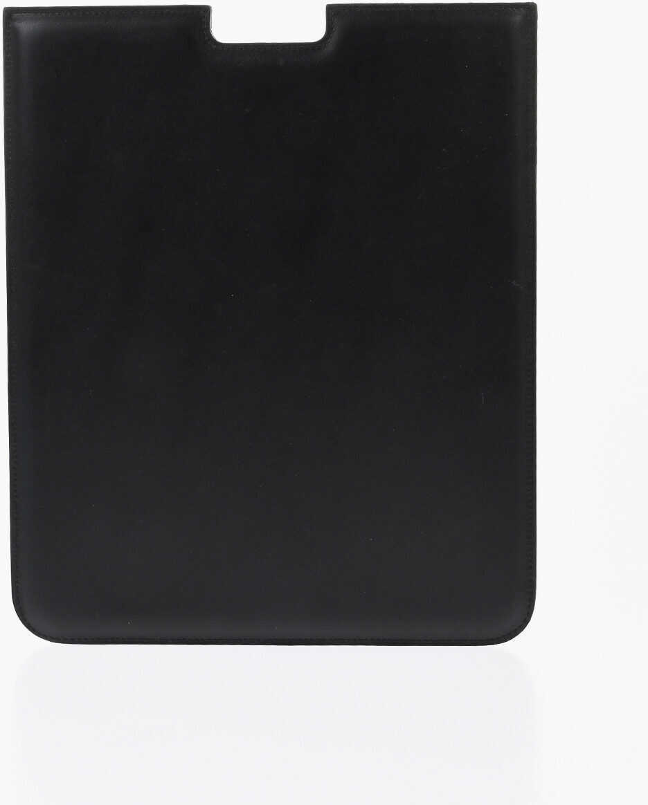 Huse mobil & tablete CORNELIANI Solid Color Leather Tablet Holder With Silver-Tone Logo Black Barbati (BM 17936140) 2