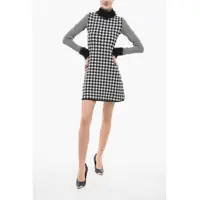 Rochii elegante Houndstooth Knitted Dress With Frayed Detail Femei