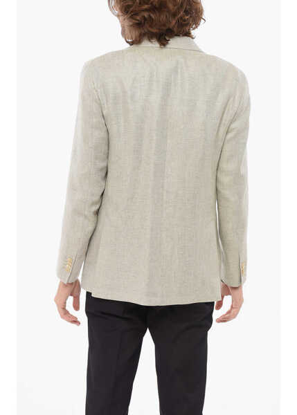 Sacouri CORNELIANI Cc Collection Blended Linen Right Blazer With Irregular Text Beige Barbati (BM 17936158) 2