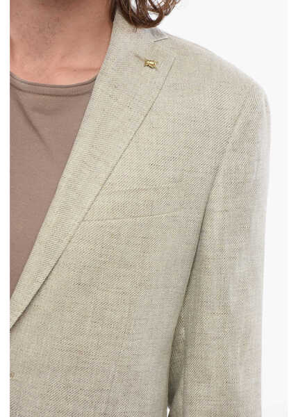 Sacouri CORNELIANI Cc Collection Blended Linen Right Blazer With Irregular Text Beige Barbati (BM 17936158) 3