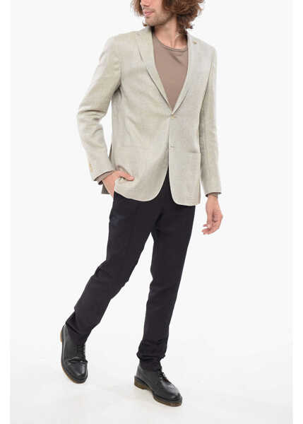 Sacouri CORNELIANI Cc Collection Blended Linen Right Blazer With Irregular Text Beige Barbati (BM 17936158) 4
