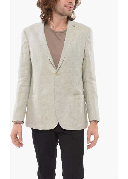 Sacouri CORNELIANI Cc Collection Blended Linen Right Blazer With Irregular Text Beige Barbati (BM 17936158) 1