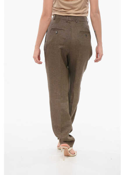 Pantaloni casual QL2 Linen Herringbone Rosanna Pants Brown Femei (BM 17936161) 2