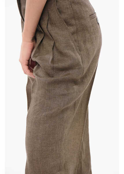 Pantaloni casual QL2 Linen Herringbone Rosanna Pants Brown Femei (BM 17936161) 3