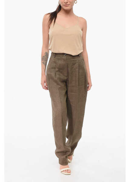 Pantaloni casual QL2 Linen Herringbone Rosanna Pants Brown Femei (BM 17936161) 4