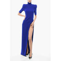 Rochii lungi Long Dress With Side Slit And Shoulder Pads Femei