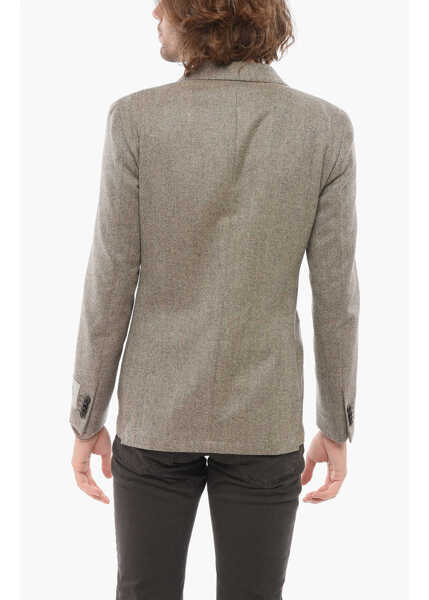 Sacouri CORNELIANI Cc Collection Herring Bone Motif Blazer With Peak Lapel Beige Barbati (BM 17936221) 2