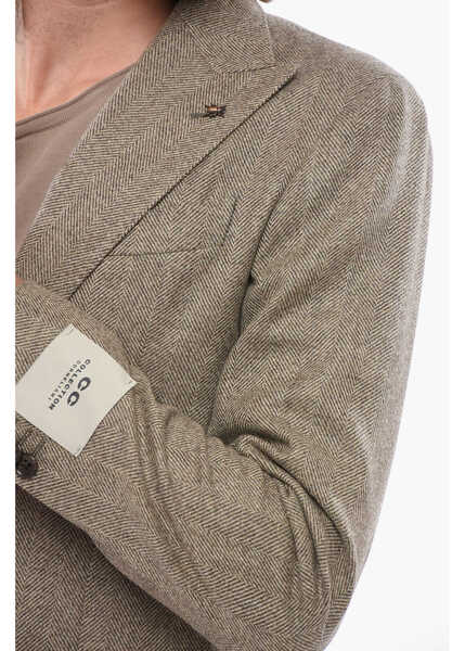 Sacouri CORNELIANI Cc Collection Herring Bone Motif Blazer With Peak Lapel Beige Barbati (BM 17936221) 3