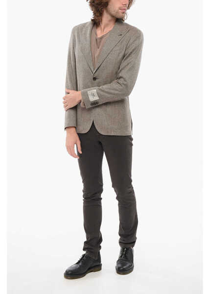 Sacouri CORNELIANI Cc Collection Herring Bone Motif Blazer With Peak Lapel Beige Barbati (BM 17936221) 4