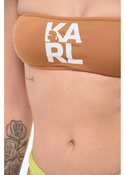 Sutiene Karl Lagerfeld Solid Color Bandeau Bikini Top With Printed Contrasting Logo Brown Femei (BM 17936239) 3