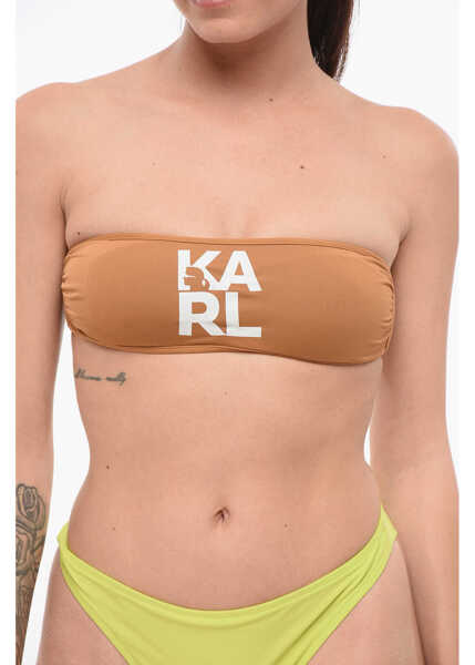 Sutiene Karl Lagerfeld Solid Color Bandeau Bikini Top With Printed Contrasting Logo Brown Femei (BM 17936239) 1