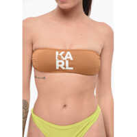 Sutiene Solid Color Bandeau Bikini Top With Printed Contrasting Logo Femei