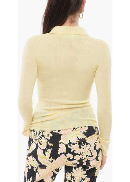 Tricouri Polo SA SU PHI Ribbed Cashmere Blend Sweater With Polo Neck Yellow Femei (BM 17936242) 2