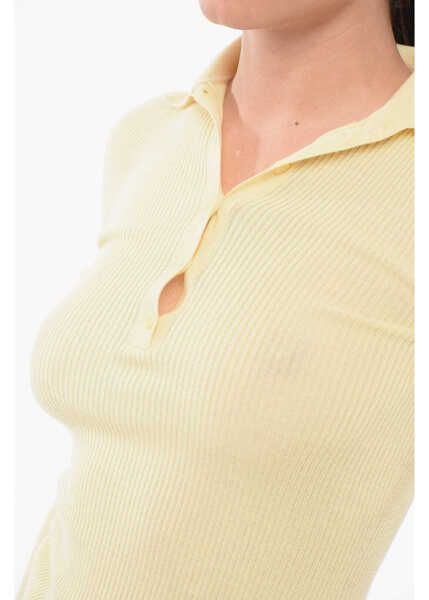 Tricouri Polo SA SU PHI Ribbed Cashmere Blend Sweater With Polo Neck Yellow Femei (BM 17936242) 3