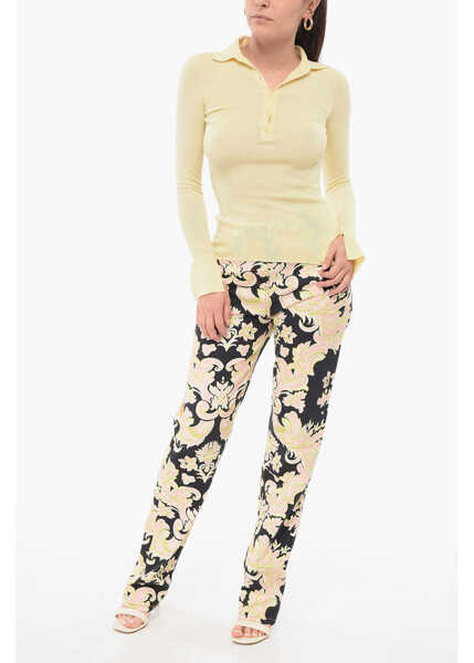 Tricouri Polo SA SU PHI Ribbed Cashmere Blend Sweater With Polo Neck Yellow Femei (BM 17936242) 4