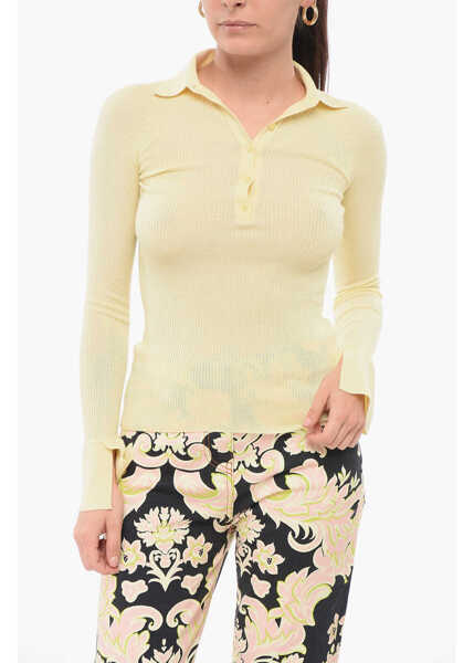 Tricouri Polo SA SU PHI Ribbed Cashmere Blend Sweater With Polo Neck Yellow Femei (BM 17936242) 1