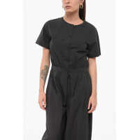 Rochii lungi Woolrich Dama - Rochii lungi Woolrich Short Sleeved Poplin Cotton Jumsuit Black Femei (BM 17936347) - B-mall.ro