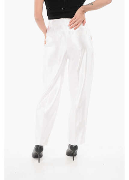 Pantaloni casual Armani Linen And Silk Blended Pants With Pleats White Femei (BM 17936353) 2
